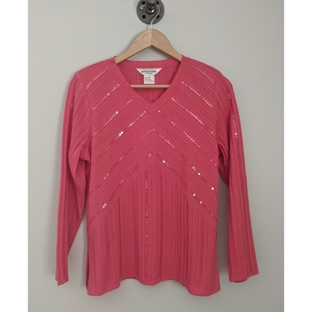 Exclusively Misook Petite Sequined V-neck Top